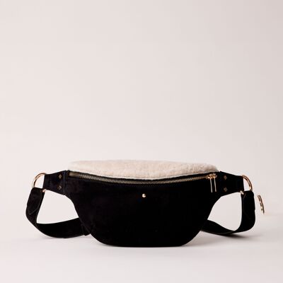 SAC BANANE CUIR VELOURS SHERPA NOIR NICOLE