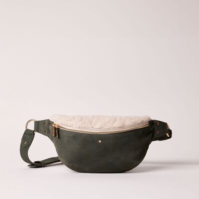 SAC BANANE CUIR VELOURS SHERPA KAKI NICOLE