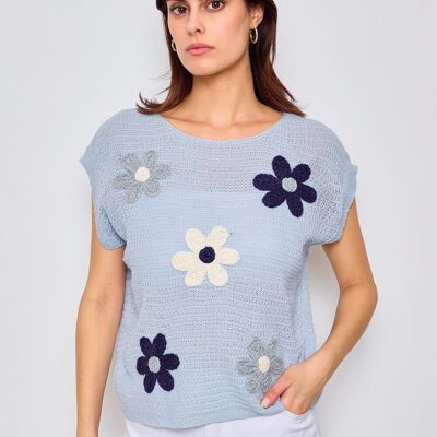 Top de punto ligero con motivos florales - 2374
