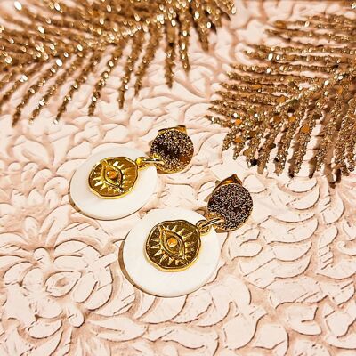 Pendientes de ojo de la suerte de nácar con tachuelas Joyas de acero inoxidable Día de la Madre Regalo para mamá Regalo para el maestro