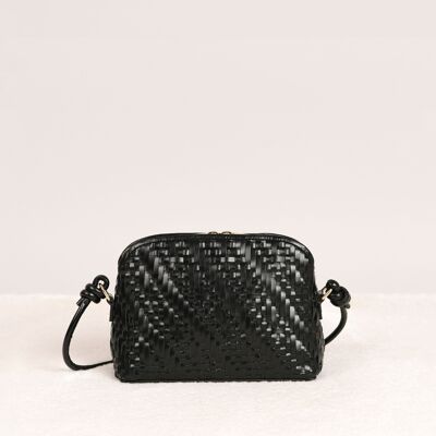 SAC DEMI-LUNE CUIR TRESSÉ NOIR LOU