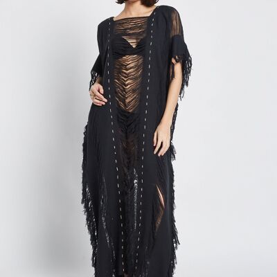 Poncho negro orquídea
