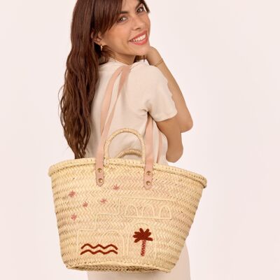 MI CASA PINK EMBROIDERED BASKET