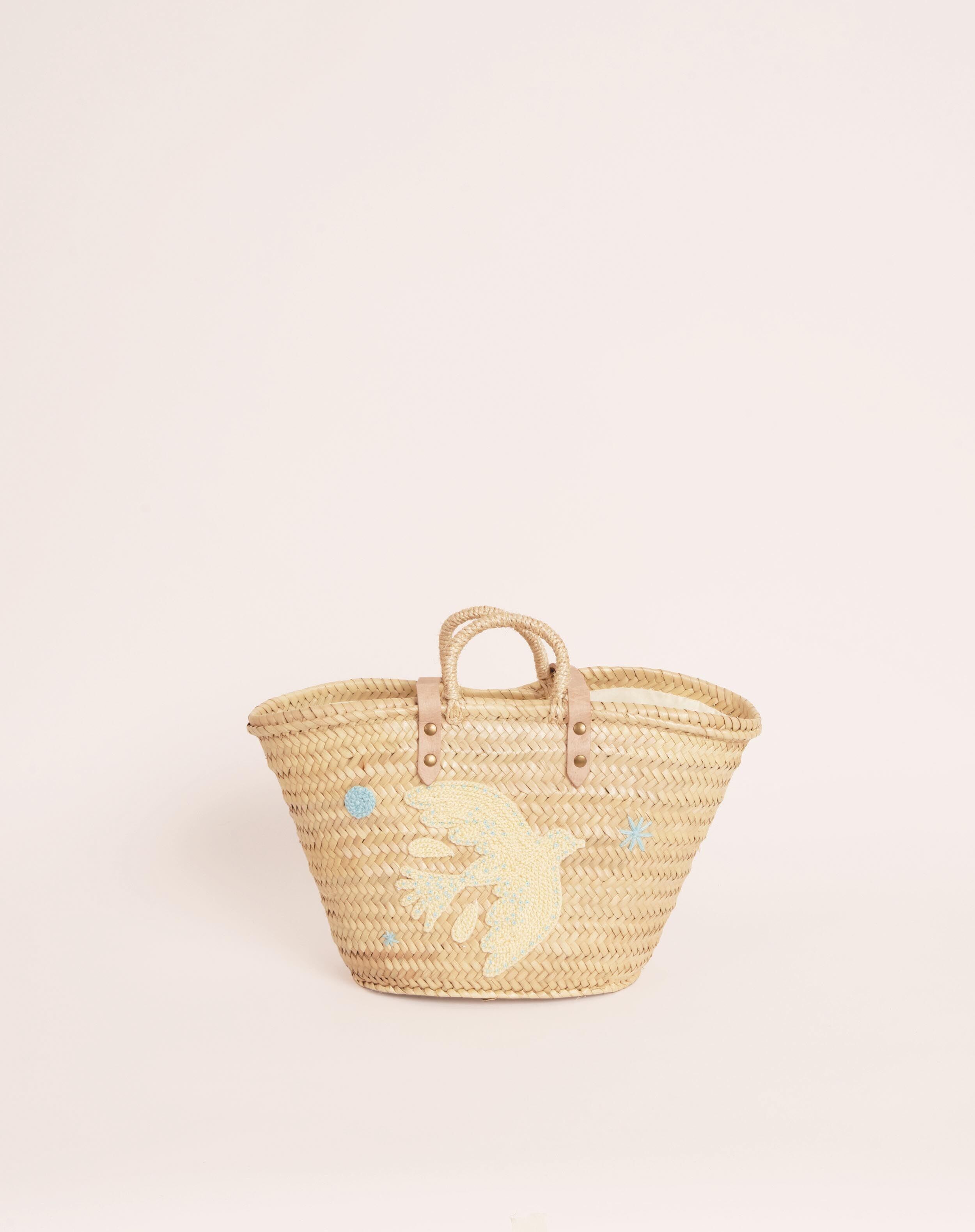 CESTA BORDADA PALOMA PÁJARO AZUL CIELO