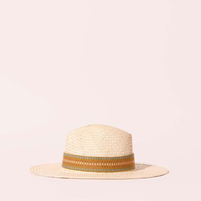 CAPPELLO DI PAGLIA RICAMATO A RIGHE OCRA ROSALIE