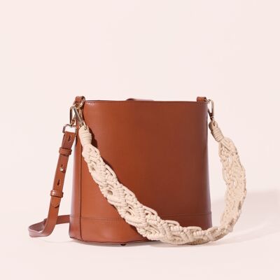 SAC CUIR RECYCLÉ CAMEL ANSE MACRAMÉ MARLON