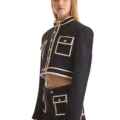 Giacca corta in lana con bottoni e profili a contrasto di Helen Anthony Tailored