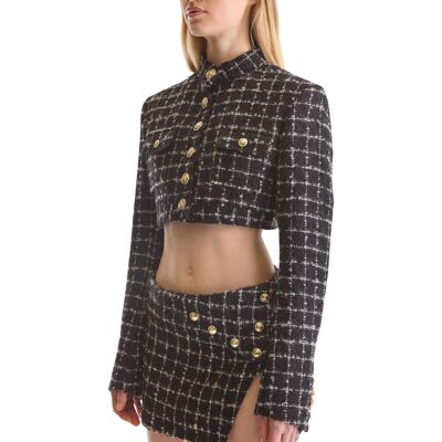 Falda corta de tweed abotonada con abertura lateral de Helen Anthony