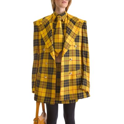Helen Anthony Peak Lapel Double Breasted Plaid Wool Blazer