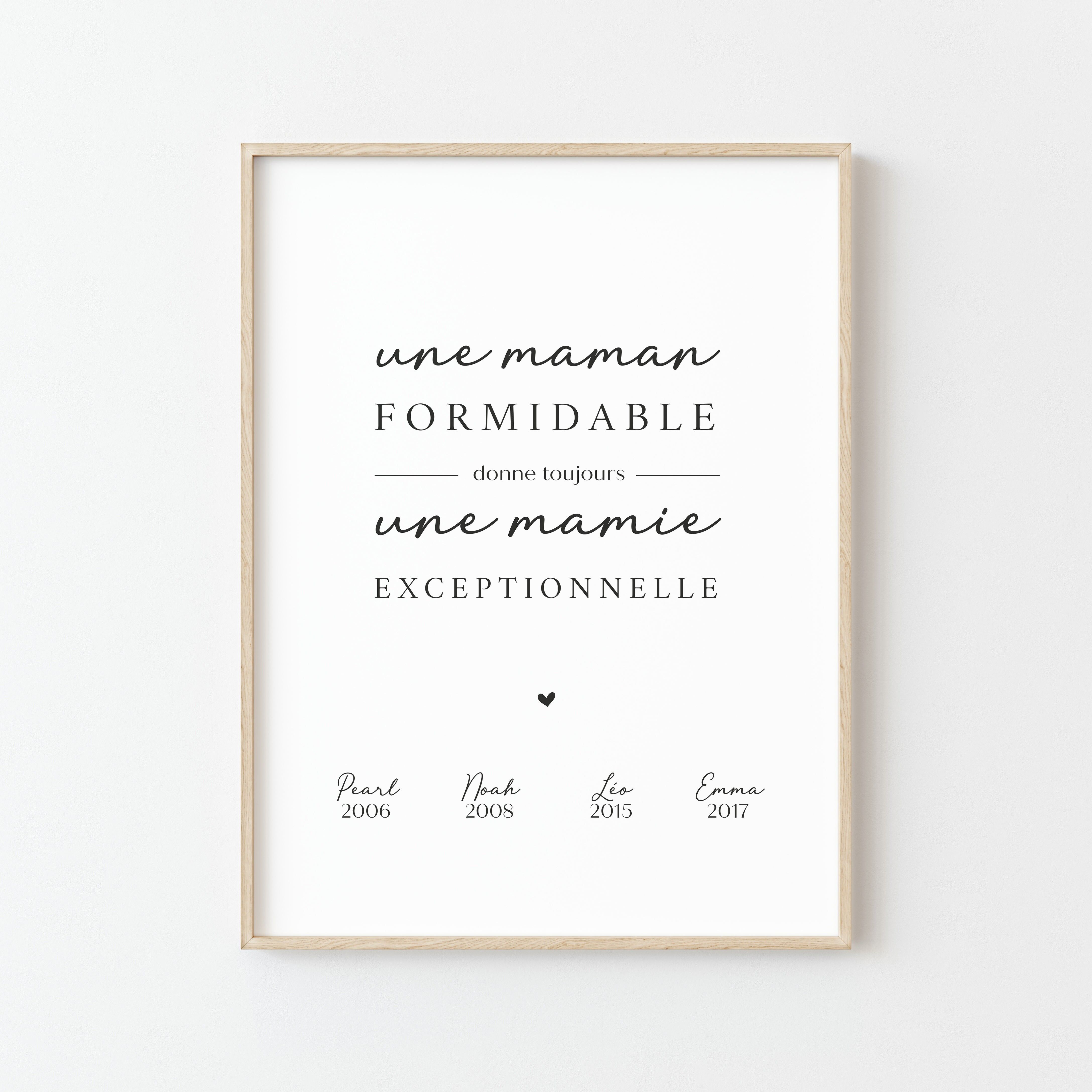 AFFICHE PERSONNALISEE "UNE MAMAN FORMIDABLE DONNE TOUJOURS UNE MAMIE EXCEPTIONNELLE"