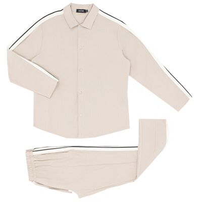 Conjunto de camisa y pantalón con banda de algodón - beige