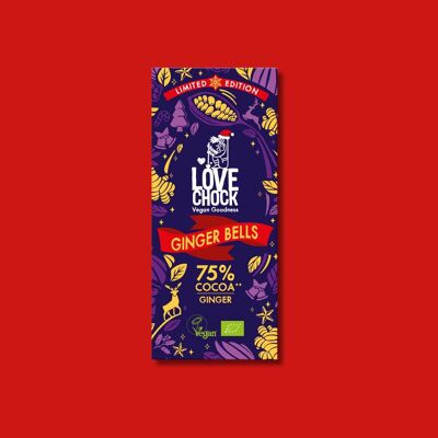 GINGER BELLS Winter Limited Edition Dark Chocolate Ginger 75% - 70 g