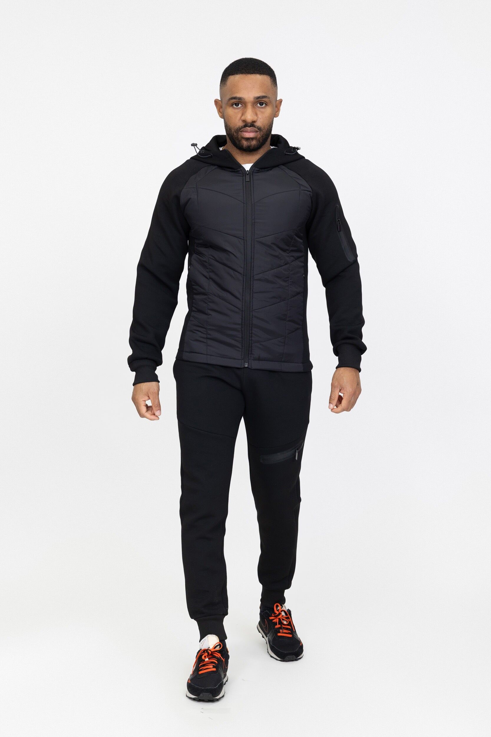 Ensemble jogging bi-matière - noir