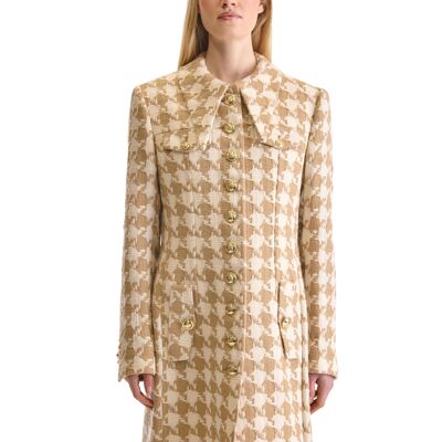 Helen Anthony Shirt Collared Houndstooth Tweed Long Coat
