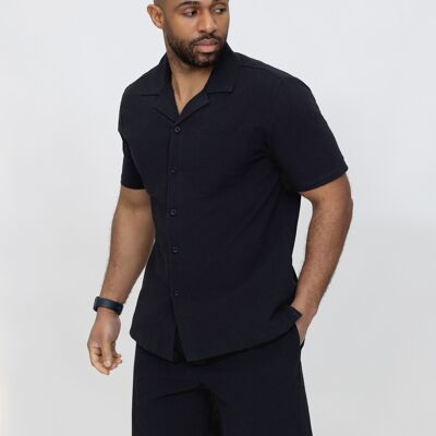 Completo camicia e pantaloncini in cotone semplice - nero