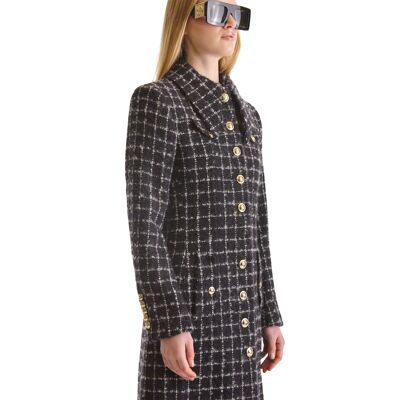 Helen Anthony Shirt Collared Tweed Long Coat
