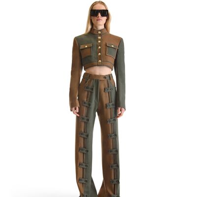 Helen Anthony Short Buttoned Wool Contrast Piping Jacket