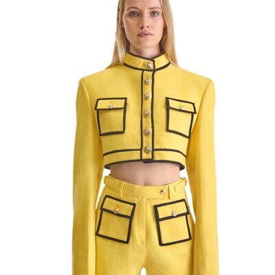 Helen Anthony Tailored Short Buttoned Wool Contrast Piping Jacket