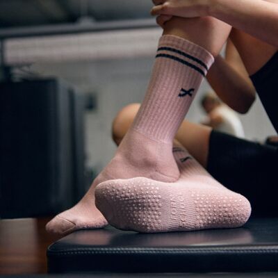 Calcetines largos de algodón con agarre de silicona - Rosa empolvado