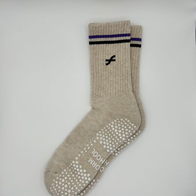 Chaussette mi-mollet en coton avec grip en silicone - Biscuit