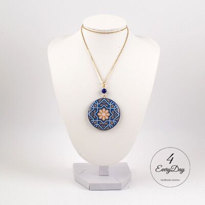 Medaglione artigianale in legno e resina - Maiolica blu