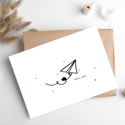 TARJETA "AVIÓN DE PAPEL" TE AMO, Tarjetas Hygge, Tarjeta de felicitación C6: Simplicidad y calidez escandinavas para amantes del minimalismo, la naturaleza y los placeres sencillos, Tarjeta de amor