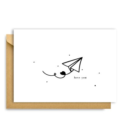 LOVE YOU PAPER PLANE CARD, Hygge Cards C6 Greeting Card – Scandinavian Simplicity & Cosiness for Lovers of Minimalism, Nature & Simple Pleasures, Love Card