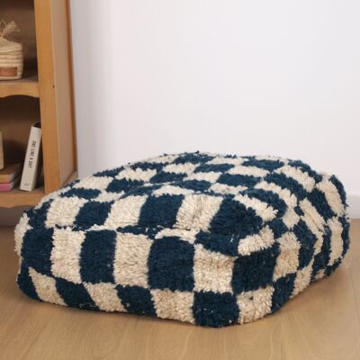Pouf Béni Ouarain - Damier bleu