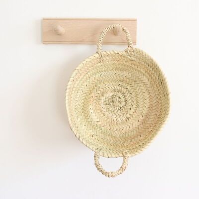 Panier rond en feuilles de palmier – Plateau de rangement marocain tissé à la main (32 cm)
