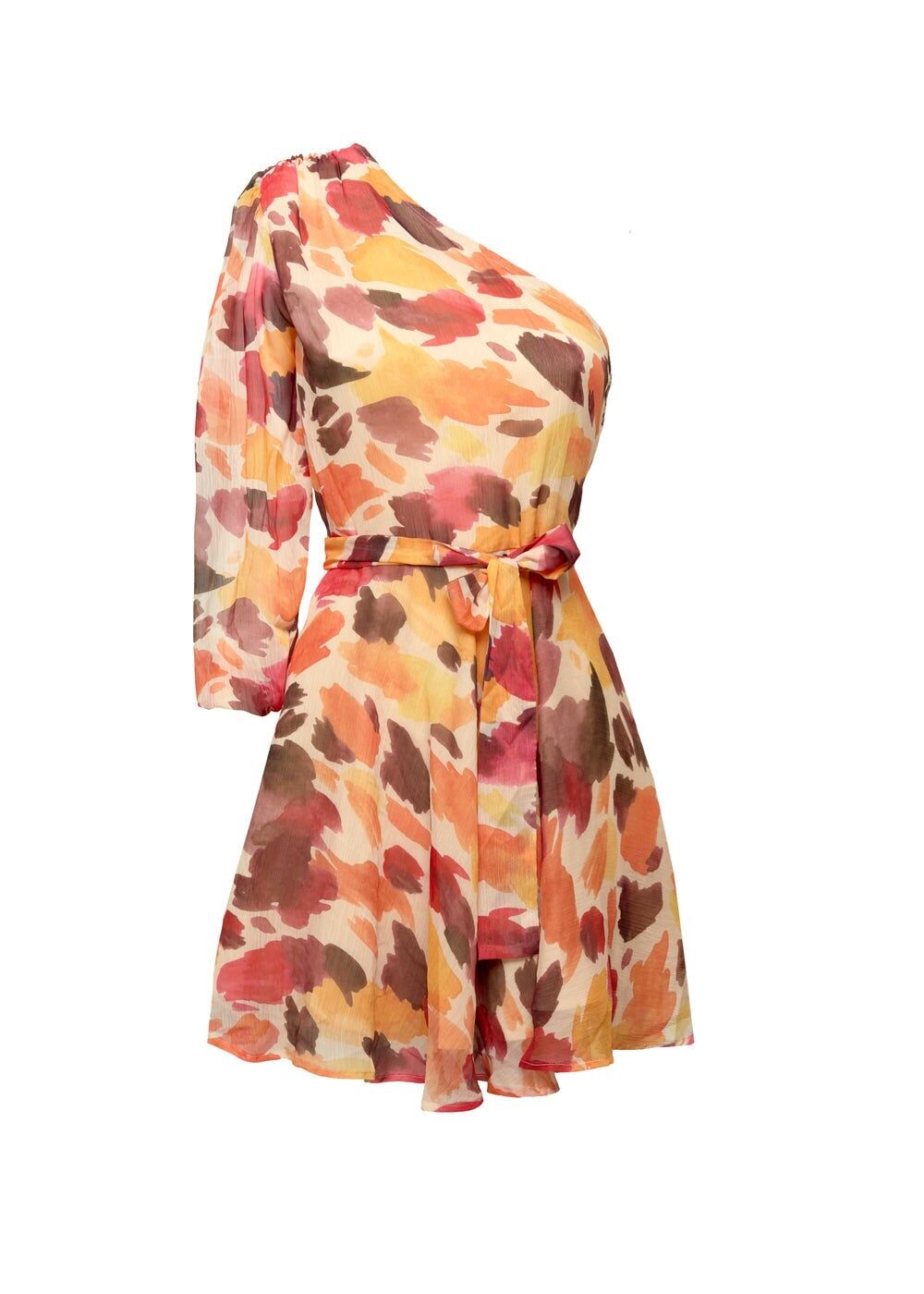 DELFINA EIN-SCHULTER-KLEID IN GELB UND ORANGE II