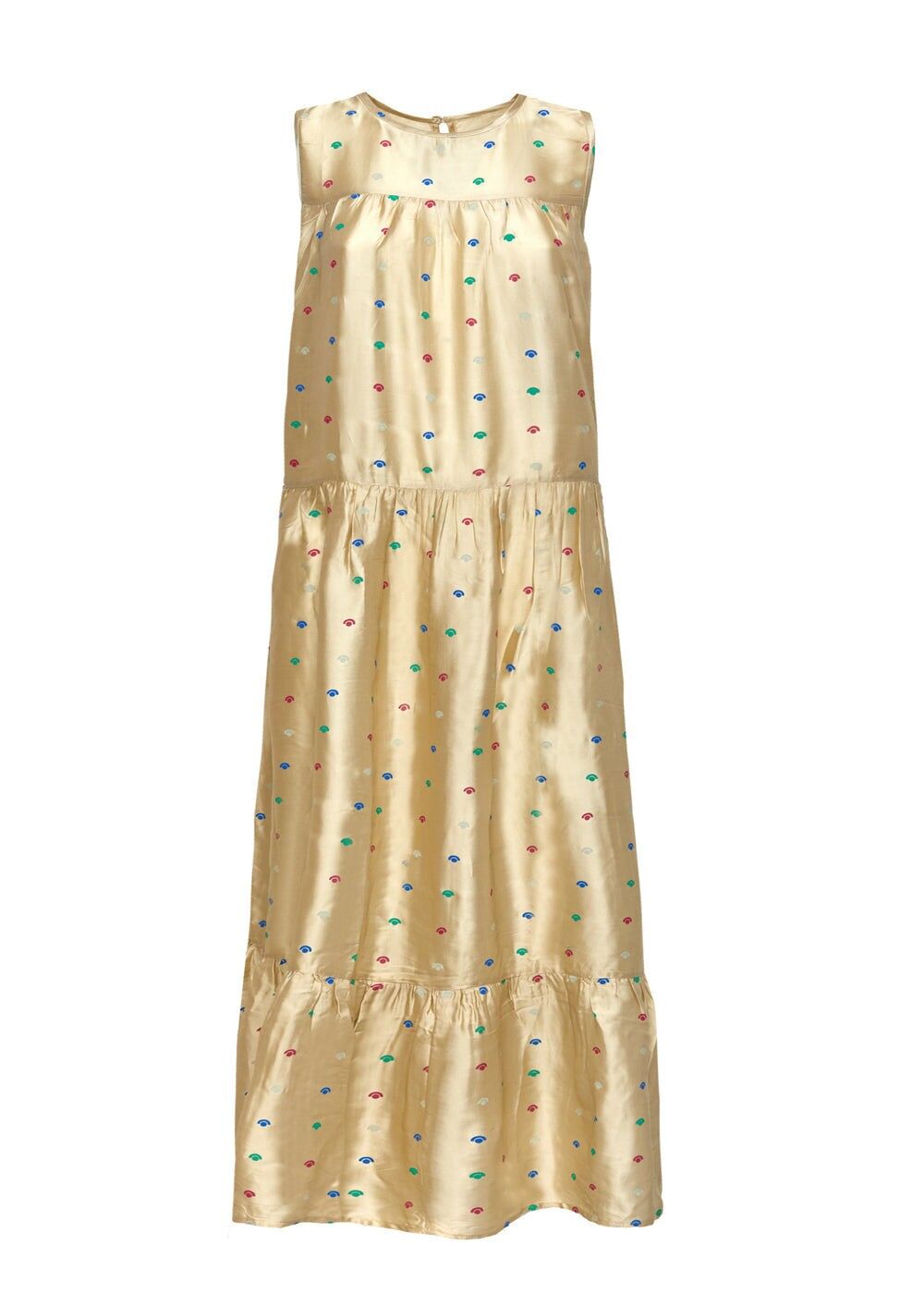 MYRIAM ELFENBEIN ÄRMELLOSES LANGES KLEID MIT DRUCK