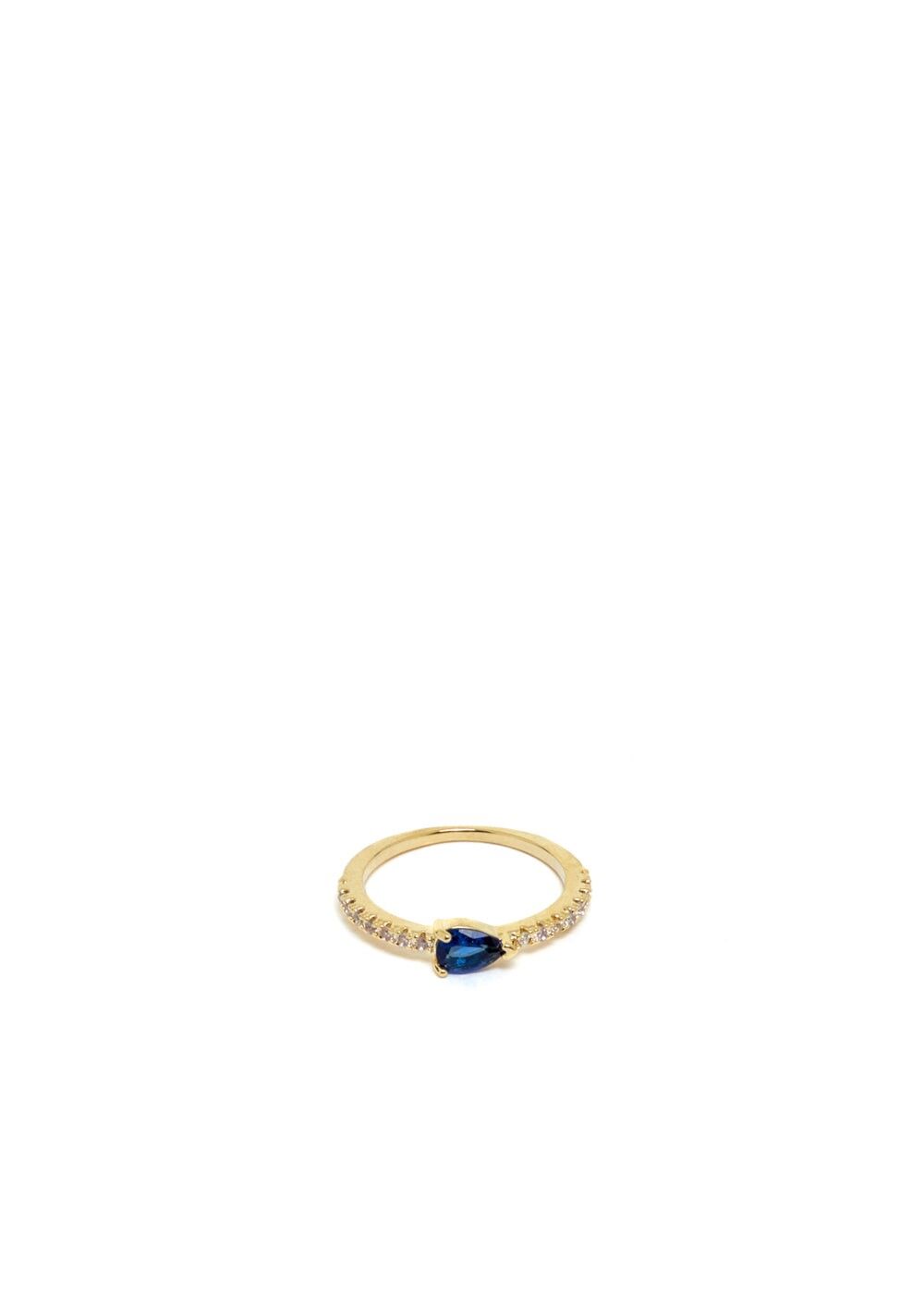 TU CRYSTAL RING WITH BLUE STONE 14KT GOLD PLATED