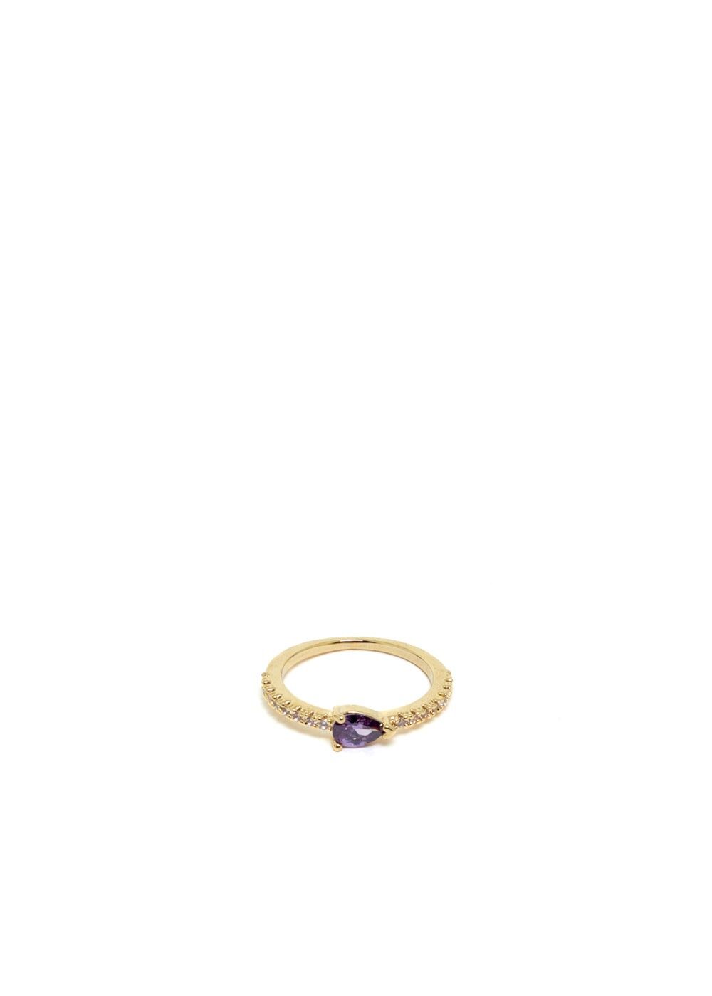 TU CRYSTAL RING WITH LILIAC STONE 14KT GOLD PLATED