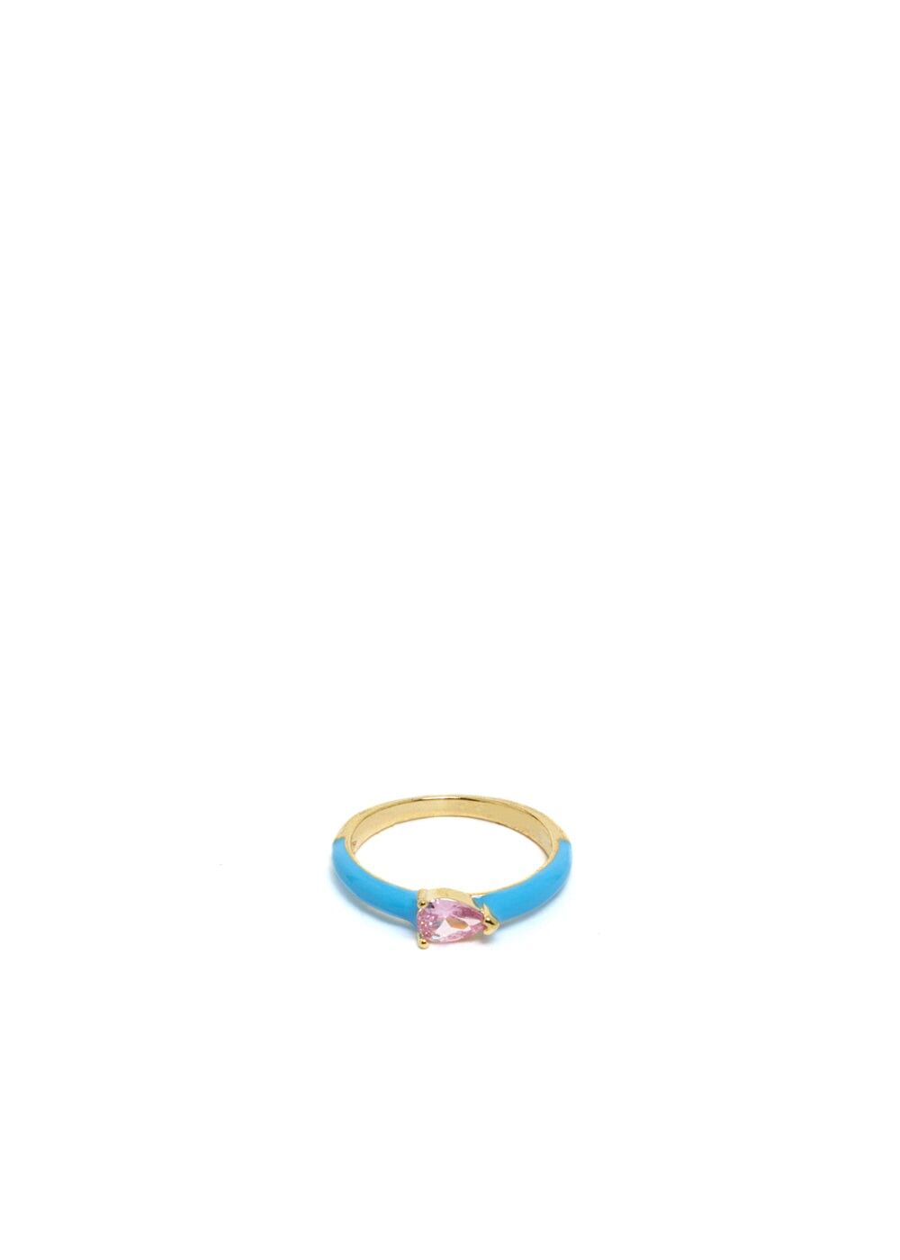 TITTA RING BLUE W/ PINK STONE 14KT GOLD PLATED