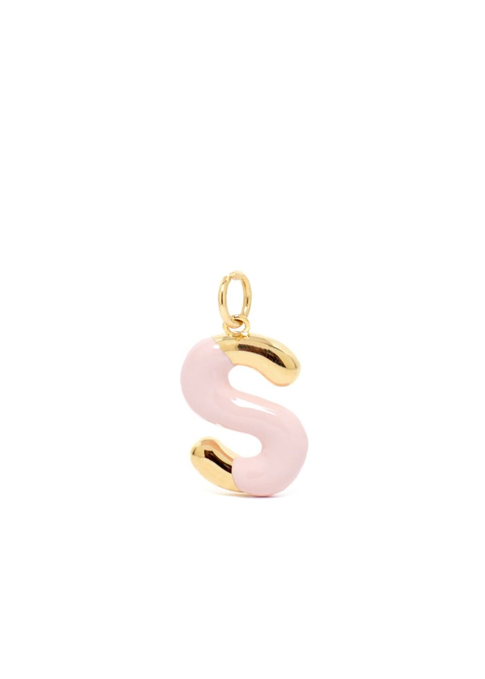 ANHÄNGER BUCHSTABE S ROSA EMAILLE 14KT VERGOLDET