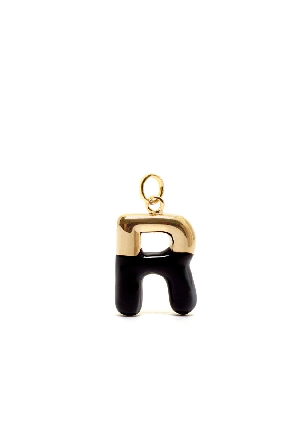CHARME BUCHSTABE R SCHWARZE EMAILLE 14KT VERGOLDET