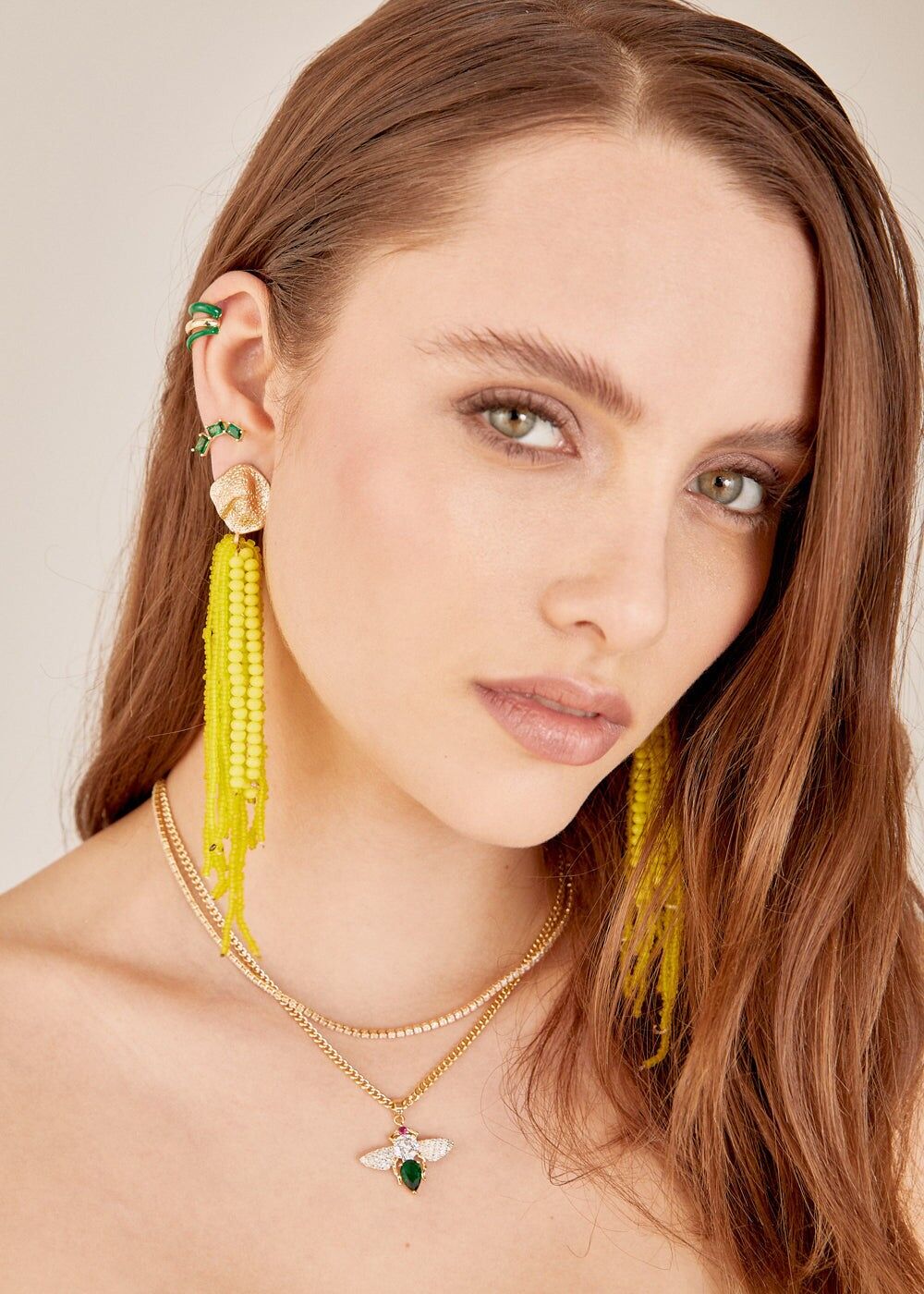 VALI OHRENSCHÜTZE GRÜN 14KT VERGOLDET