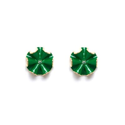 BOUCLES D'OREILLES VIRGI EN FORME D'ÉVENTAIL VERT PLAQUÉ OR 14KT