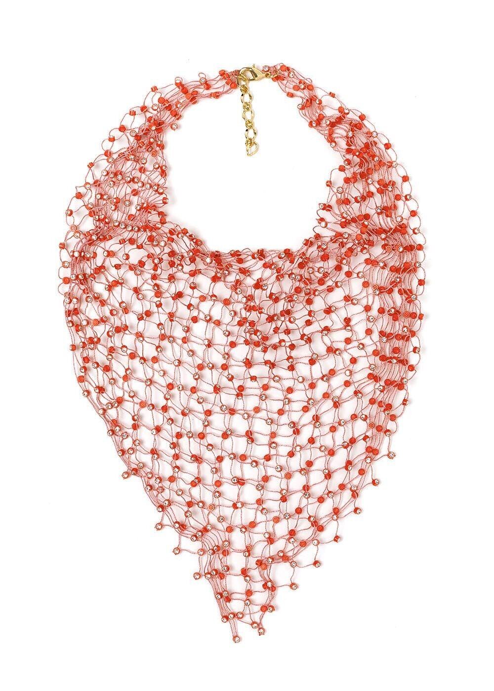 Durchbrochene Halskette aus Koralle mit Kristallen