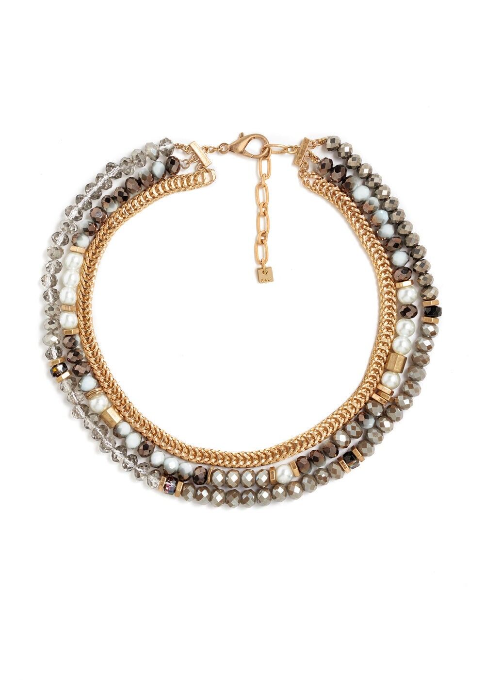 Collier à trois fils avec chaîne et perles de verre