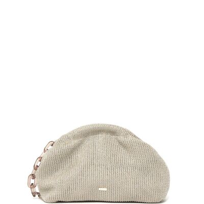 VIKY CLUTCH GREY RAFFIA W/ SHOULDER STRAP