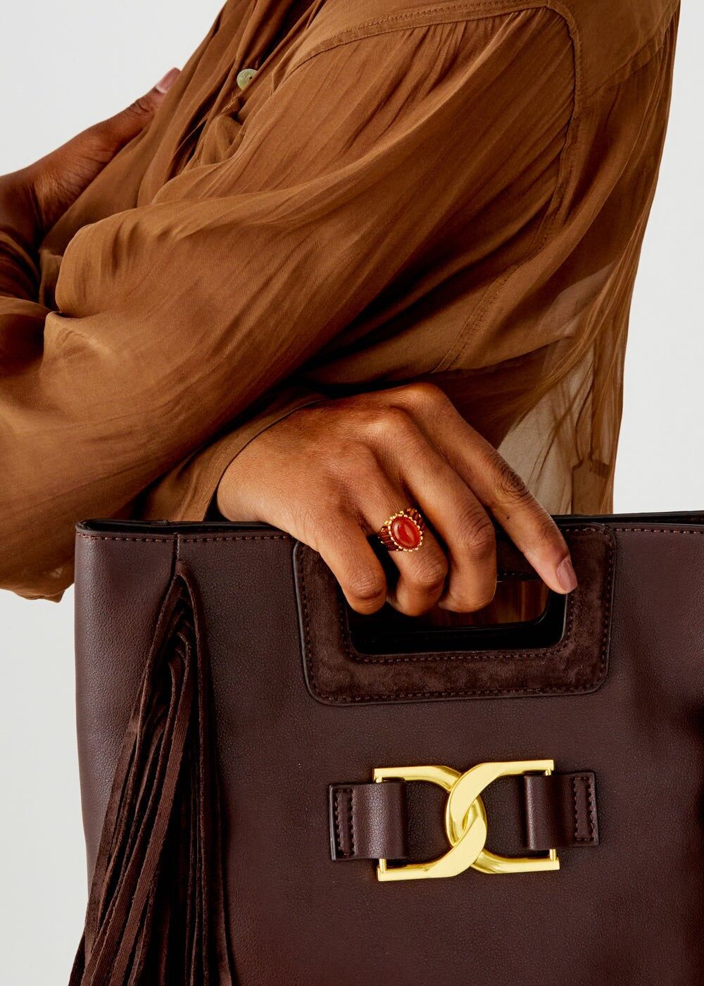 HOLA ORANGE NATURSTEINRING 18K VERGOLDET