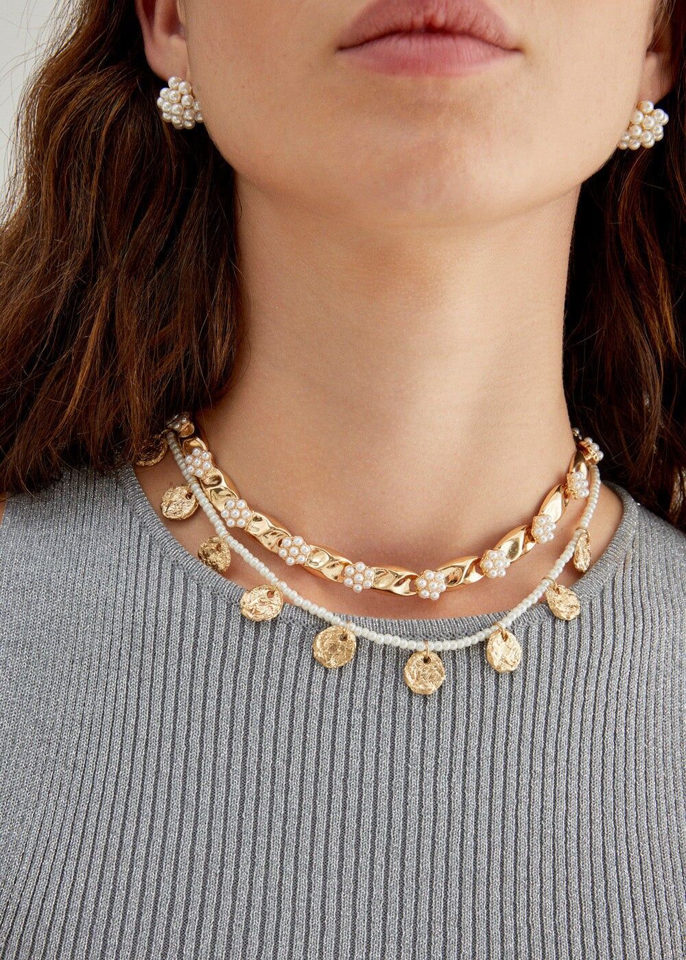 COLLIER AVEC PENDENTIF EN OR + PERLES BLANCHES