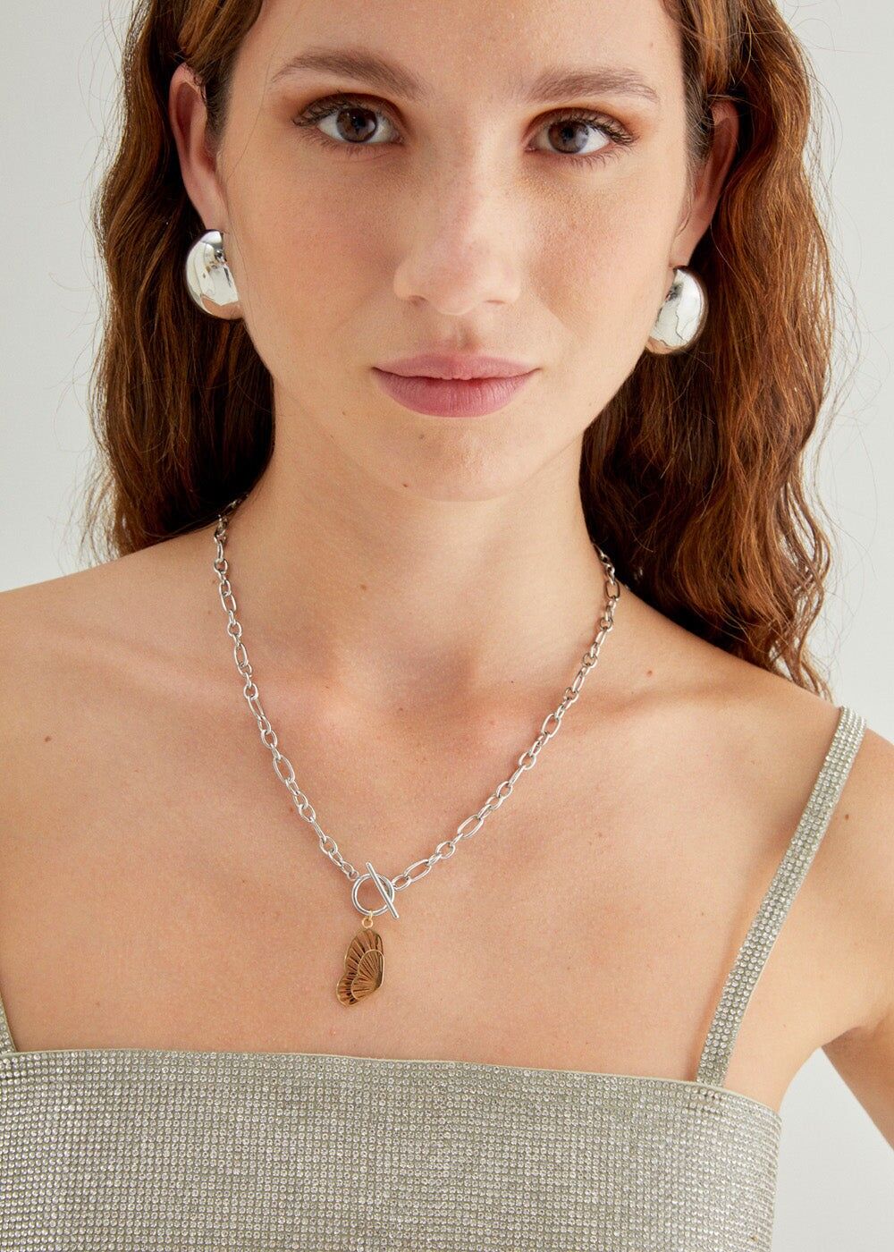 14KT GOLD PLA. s. BUTTERFEST-HALSKETTE AUS STAHL