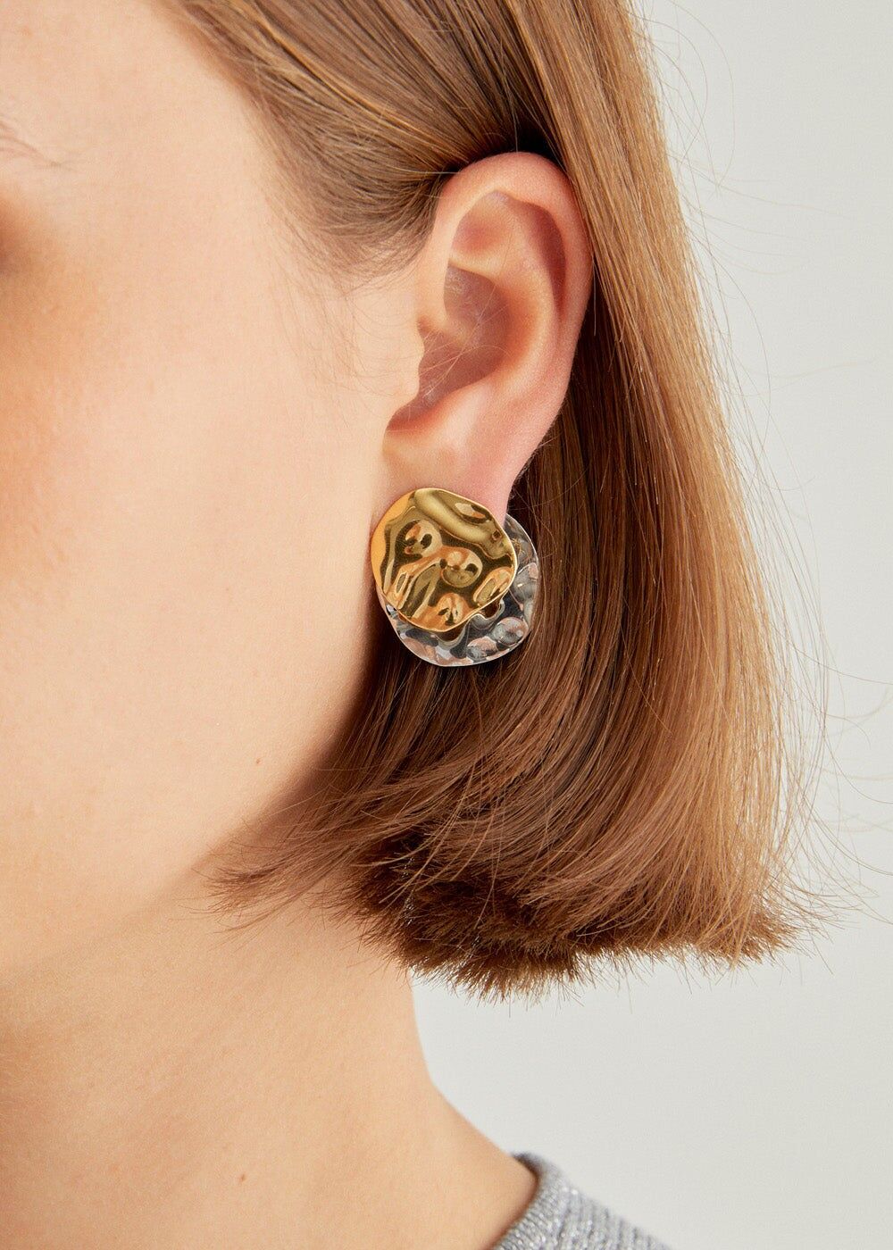 S.BOUCLES D'OREILLES RONDES ACIER OR+ARGENT