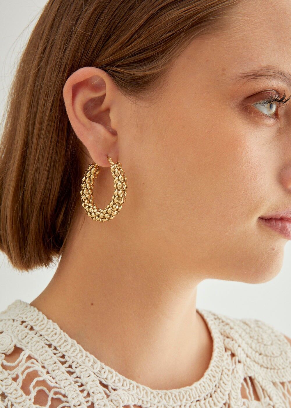 PLAQUE OR 14KT. S.BOUCLES D'OREILLES CRÉOLES EN ACIER