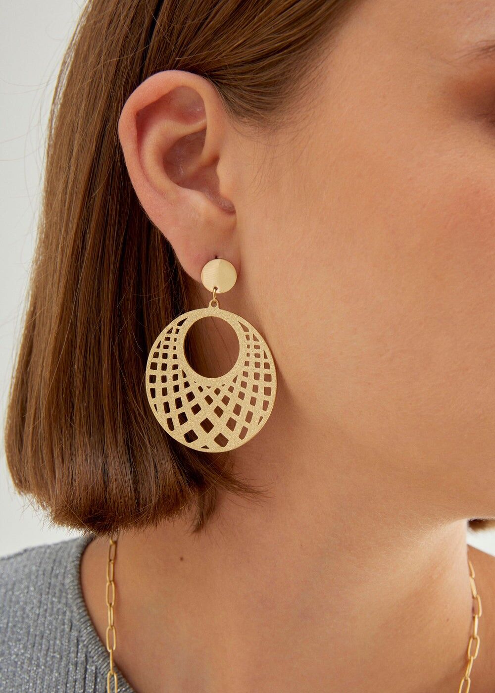 14KT GOLD PLA.s.GELASERTE RUNDE OHRRINGE AUS STAHL