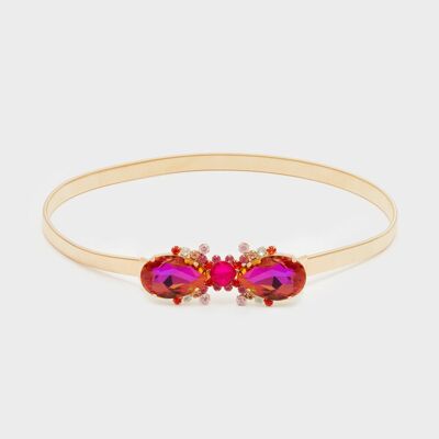 CEINTURE ÉLASTIQUE OR AVEC PIERRES FUCHSIA
