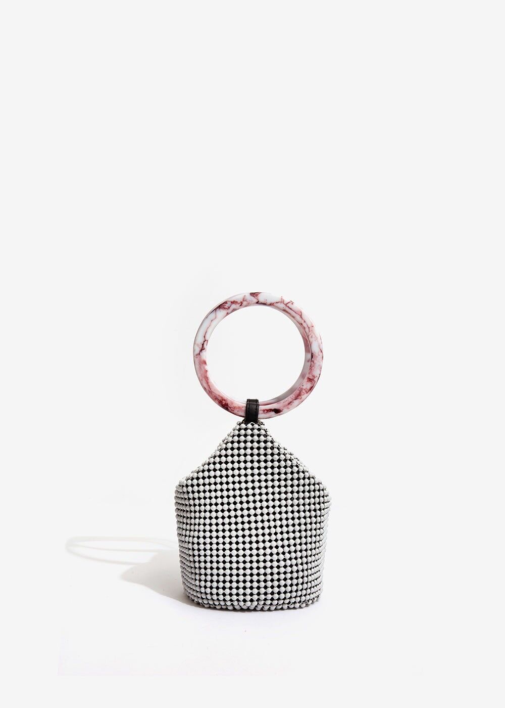 WEISSE SOFT-TOUCH-HANDTASCHE AUS METALLGEWEBE