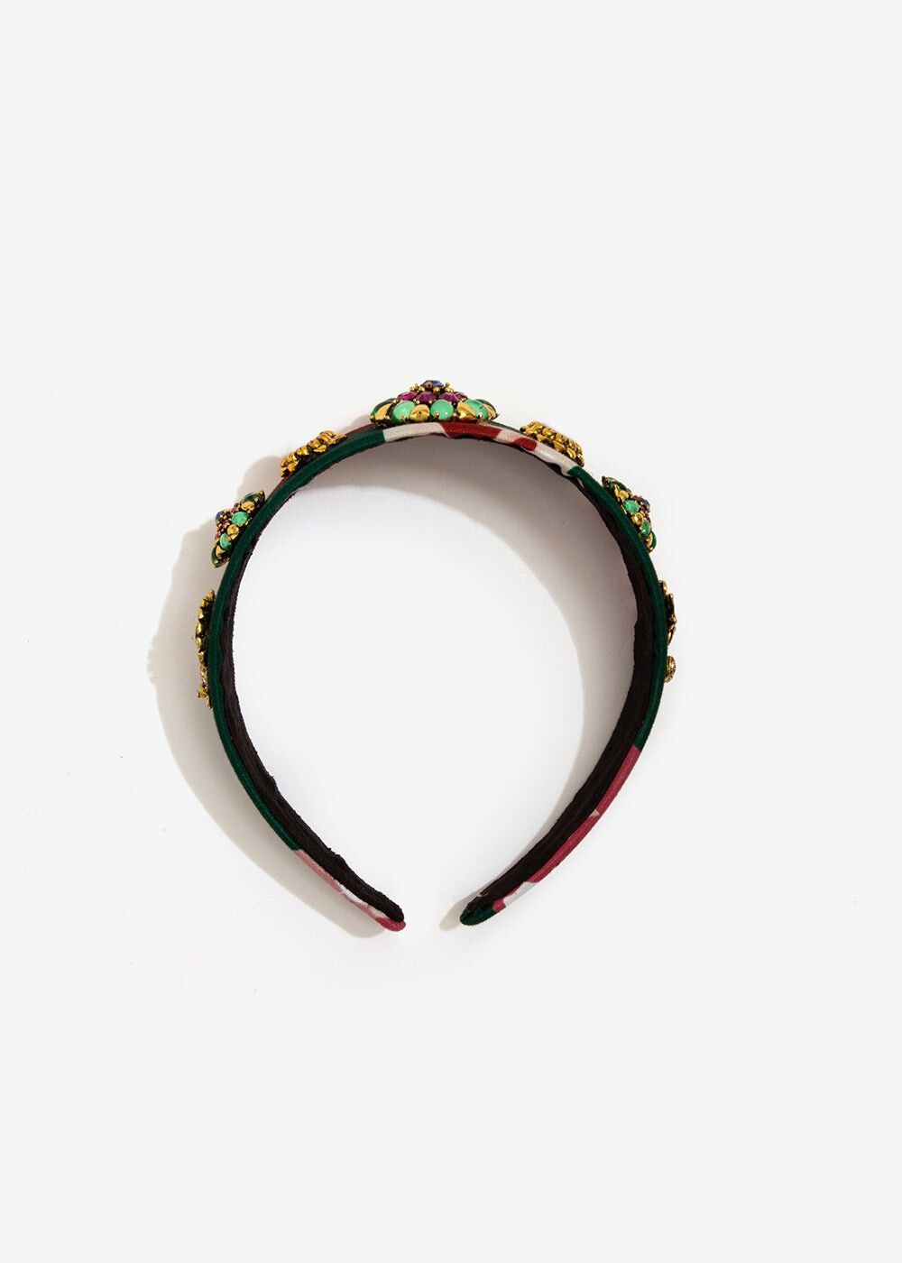 GREEN AND BEIGE HEADBAND WITH STONES
